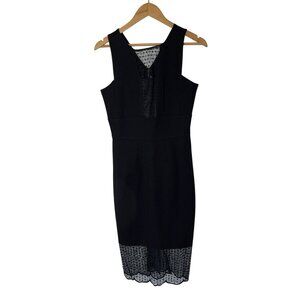 NWT Yoana Baraschi Black Sleeveless Lace Hem  Women's Midi Dress Size Small